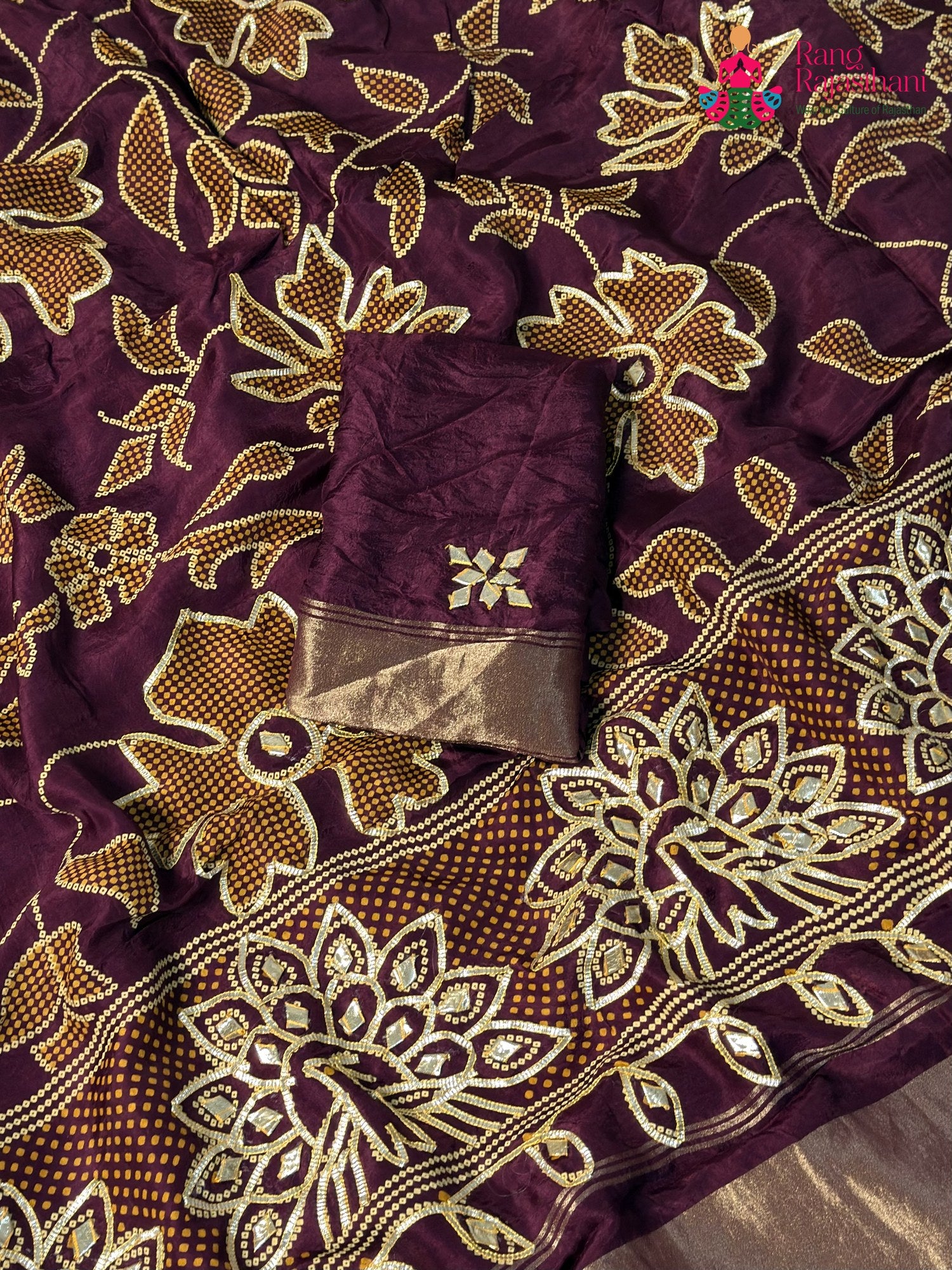 Wine Pure Russian Silk Gota Patti Saree for Wedding Guest | Designer Edit