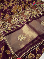 border detail of burgundy pure russsian silk bandhani saree