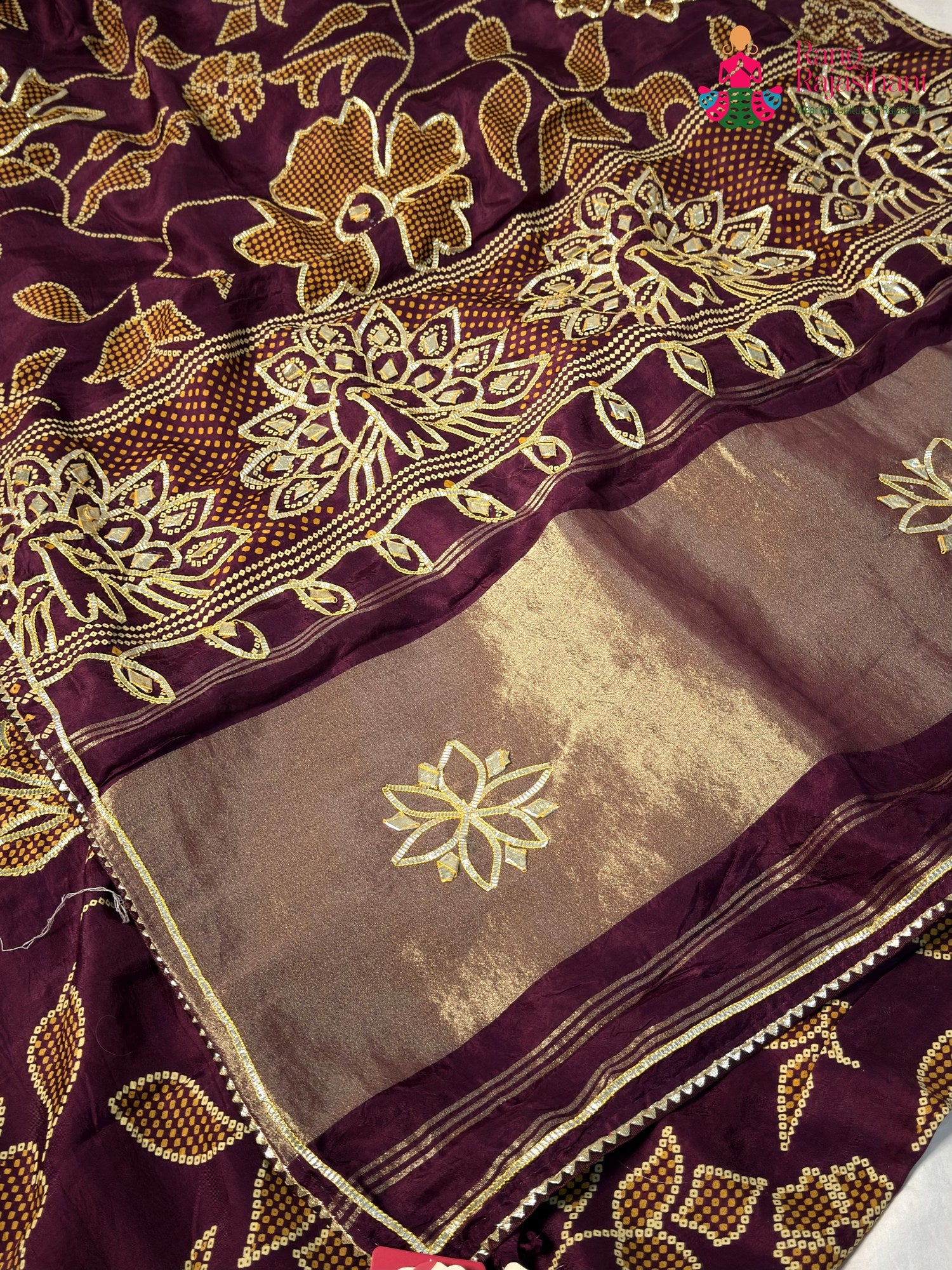 Wine Pure Russian Silk Gota Patti Saree for Wedding Guest | Designer Edit