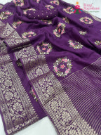 pallu detailing of burgundy pure Russian silk resham embroidery saree 