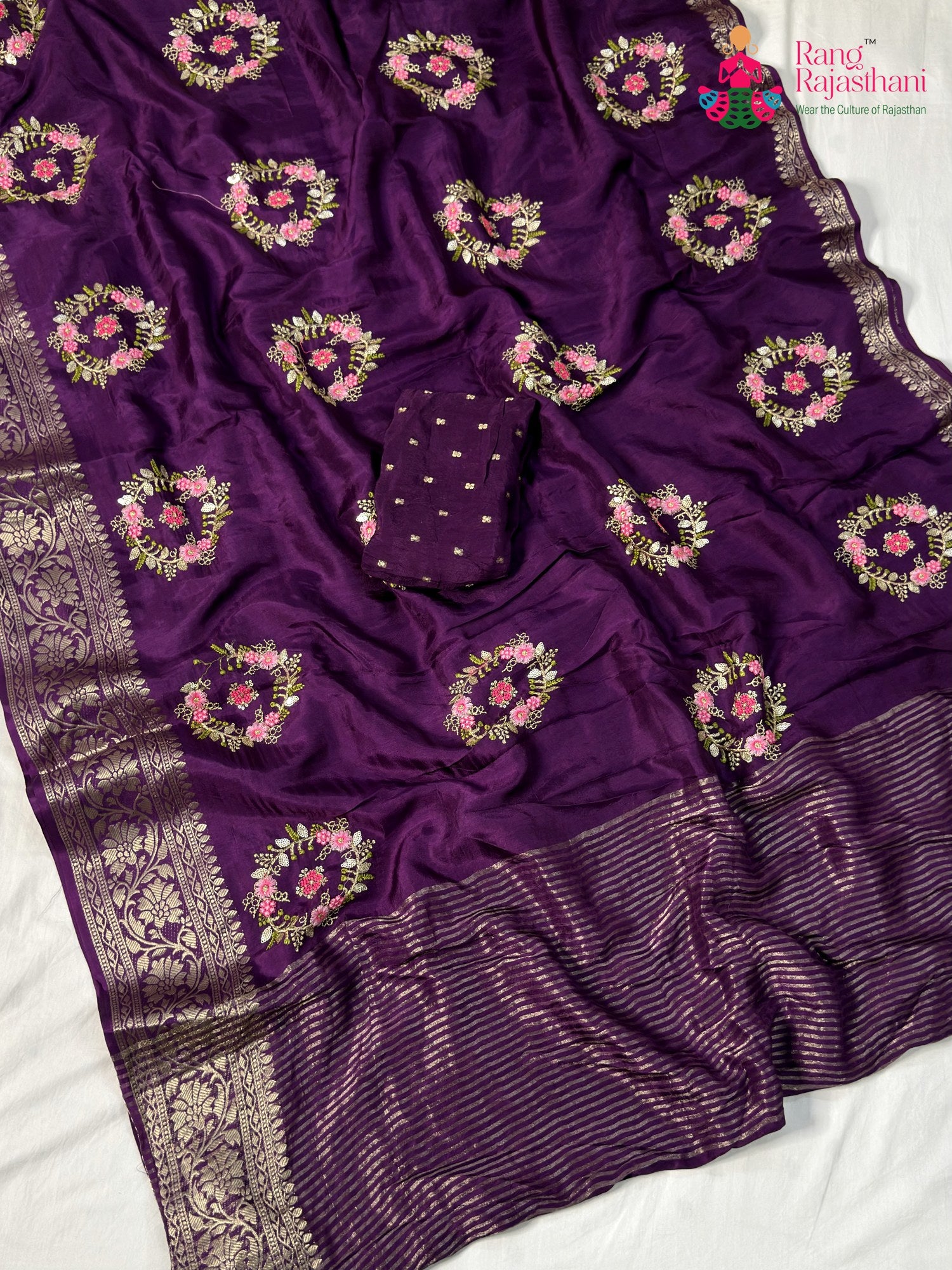 Wine Pure Russian Silk Resham Embroidery Saree for Wedding Guest | Trending Pick