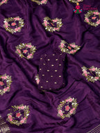 pallu detailing of burgundy pure russsian silk resham embroidery saree