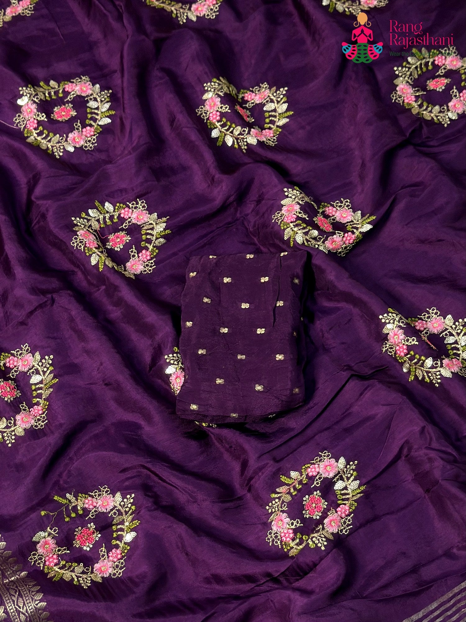 Wine Pure Russian Silk Resham Embroidery Saree for Wedding Guest | Trending Pick