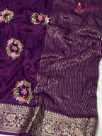 border detail of burgundy pure russsian silk resham embroidery saree