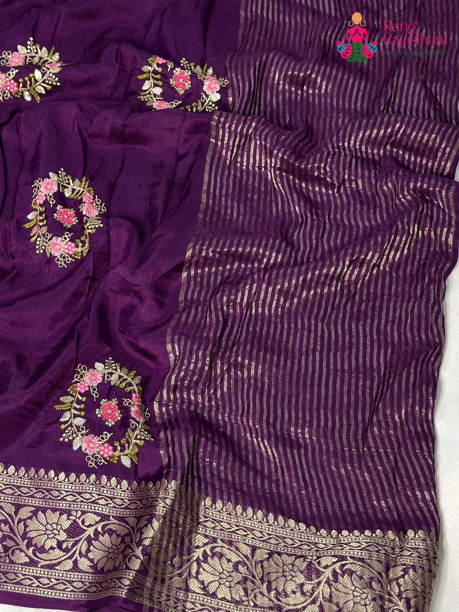 Wine Pure Russian Silk Resham Embroidery Saree for Wedding Guest | Trending Pick
