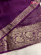 close up view of burgundy pure russsian silk resham embroidery saree