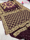 complete look of burgundy saree 