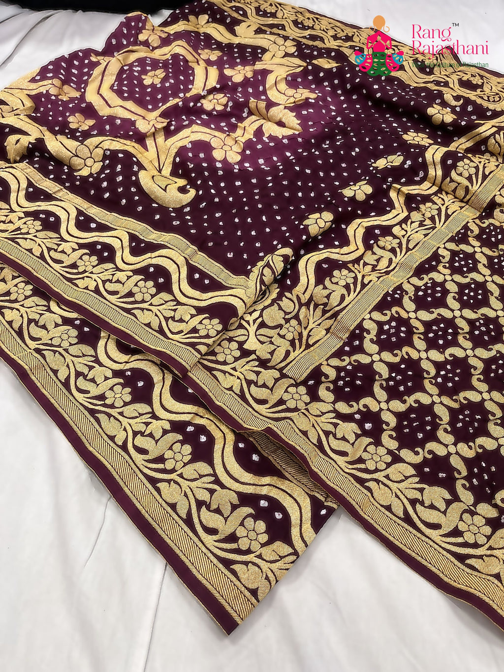 burgundy saree for festive celebration by Rang Rajasthani