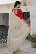 Chicku Tissue Silk saree with Boutique Handwork back view