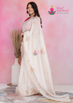 Chiku Pure Kota Silk saree with Boutique Handwork and banarasi border side drape view