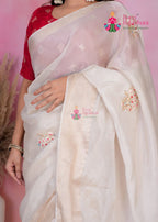 Chiku Pure Kota Silk saree with Boutique Handwork and banarasi border close up detailing