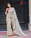 Beige Pure Tissue Silk Wedding saree with Boutique Handwork from Rang Rajasthani