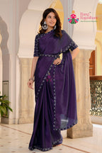 pallu detailing of classic dvoilet chinnon saree 