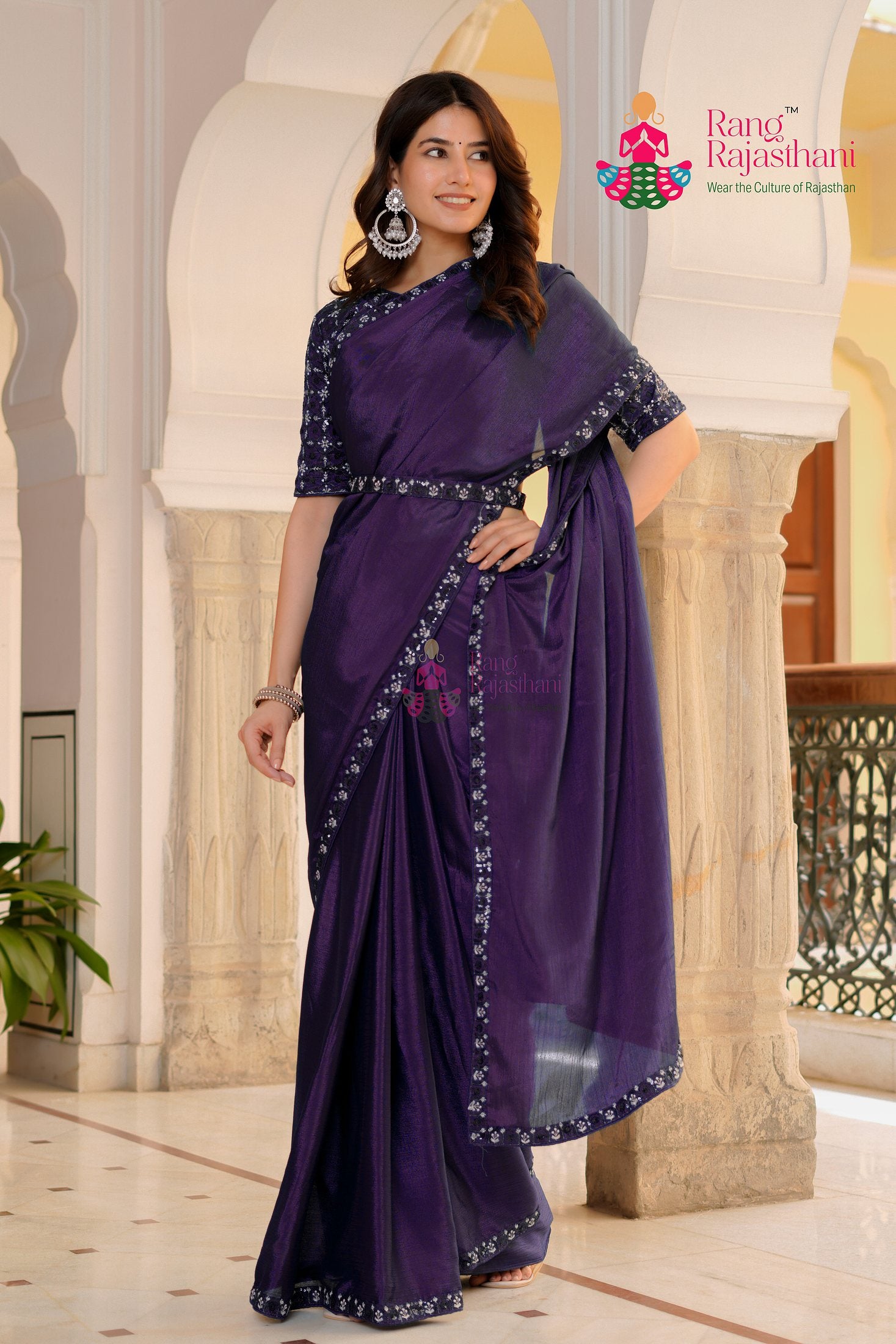 pallu detailing of classic dvoilet chinnon saree 