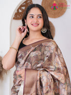 Brown Imported saree with Printed close up detailing