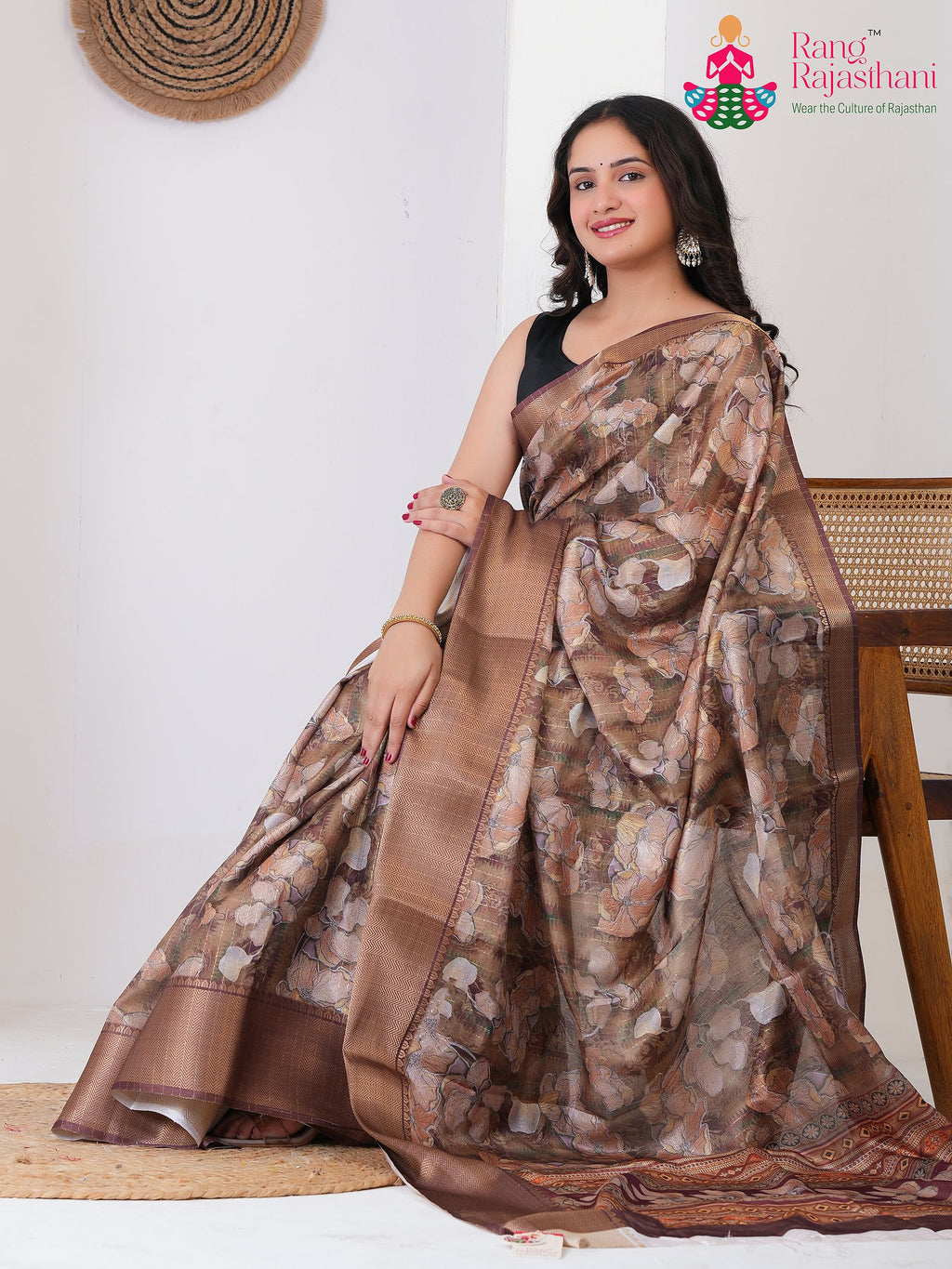Brown Imported saree with Printed pallu detailing
