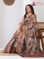 Brown Imported saree with Printed pallu detailing