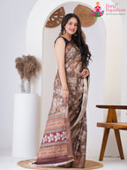 Brown Imported saree with Printed side drape view