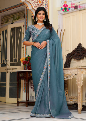 Firozi Art Silk Saree for Mehendi Ceremony | Editor Pick