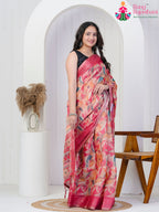 Pink Imported saree with Printed side drape view