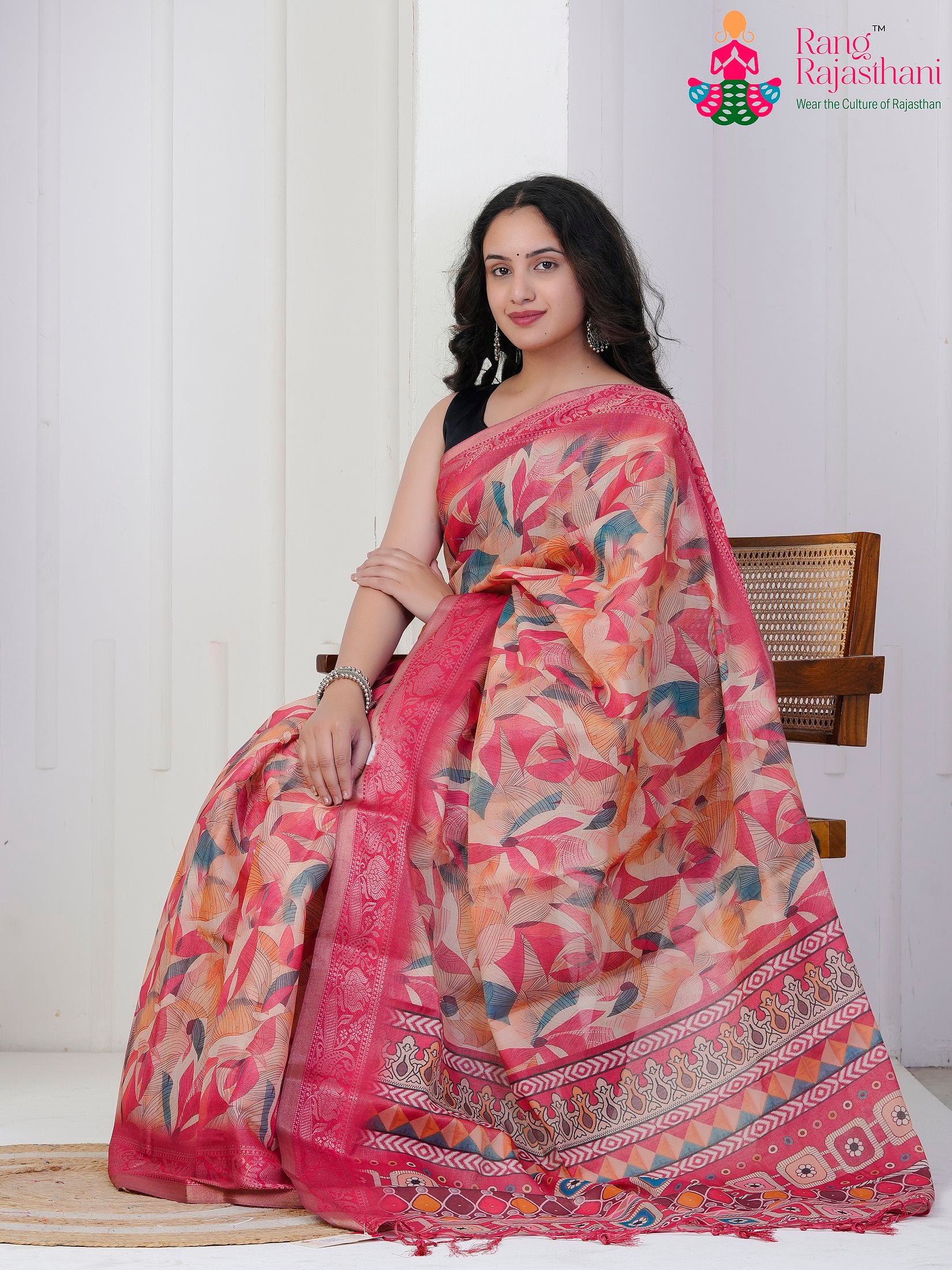 Pink Imported saree with Printed pleats view