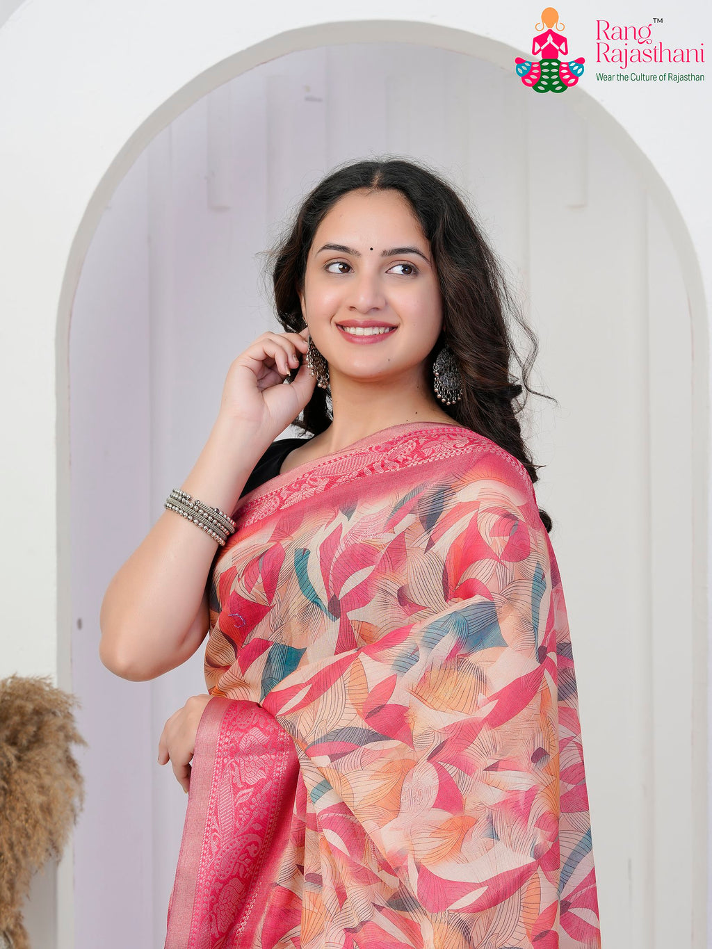 Pink Imported saree with Printed close up detailing