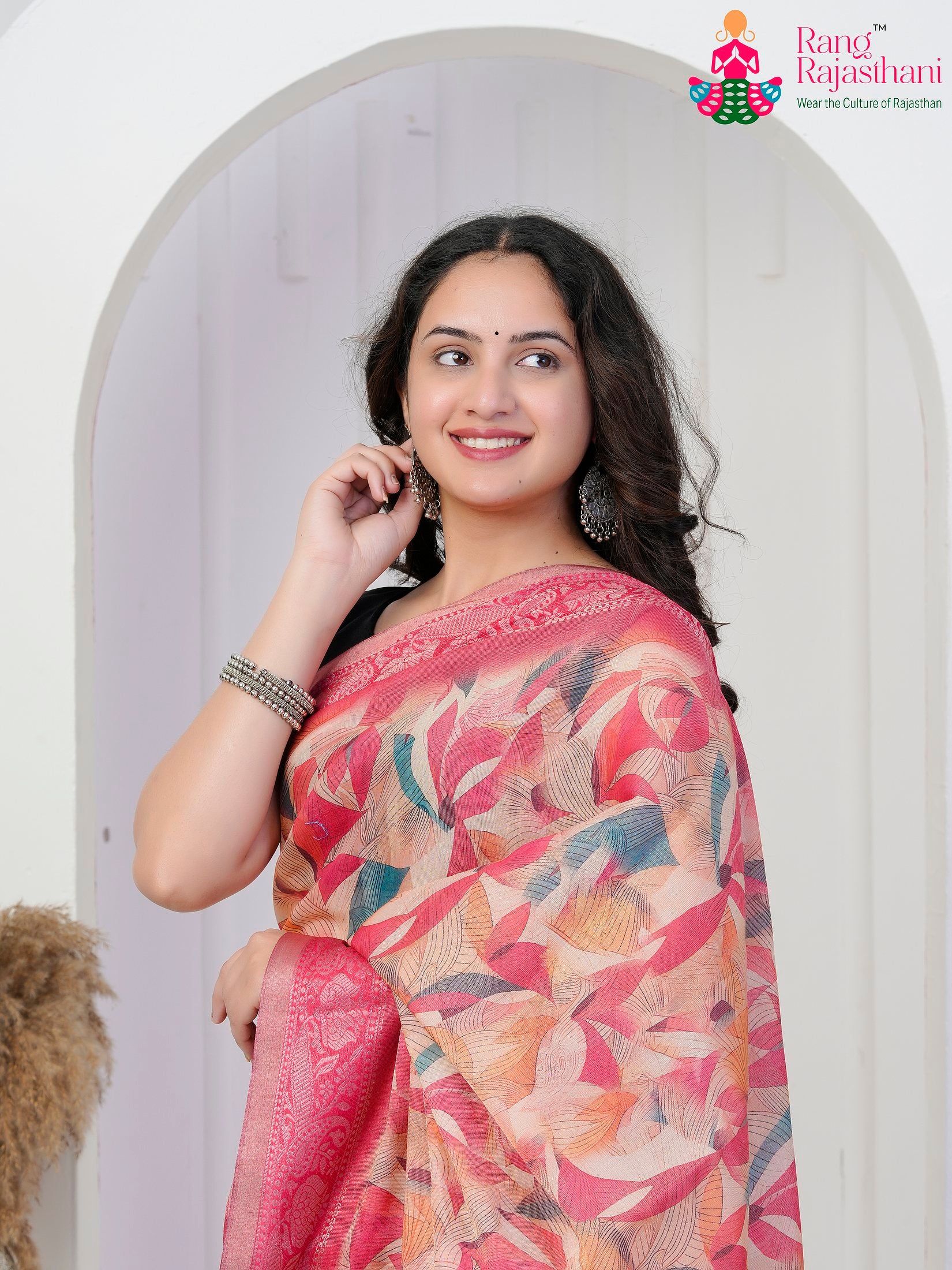 Pink Imported saree with Printed close up detailing