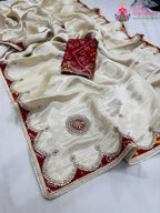 border detailing of cream pure gajji silk gota patti saree 