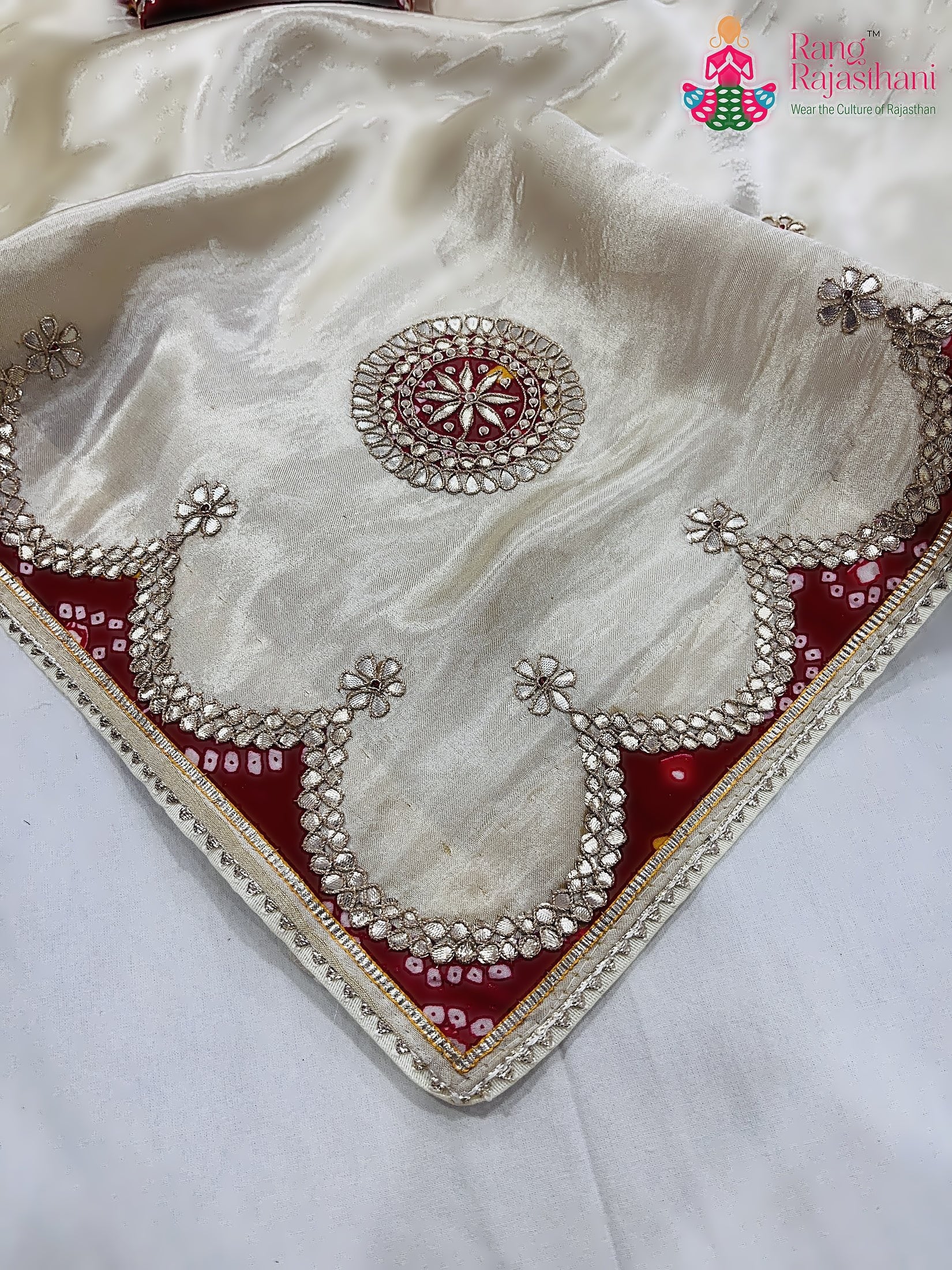 Cream Pure Gaji Silk Gota Patti Work Saree : Soft Calm