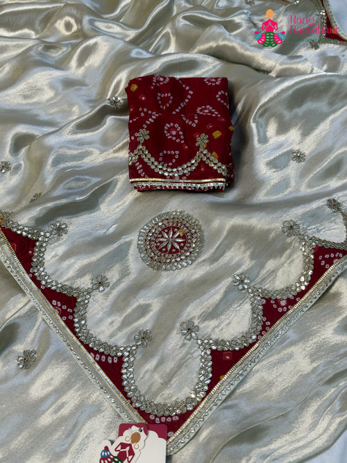 Cream Gajji Silk Gota Patti Saree for Mayra Ceremony | Latest Pick main-image