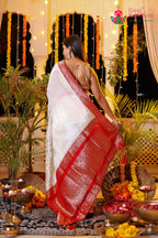 Cream Pure Ho Silk Banarasi Zari Weave Faag Saree for Wedding Reception | Designer Edit
