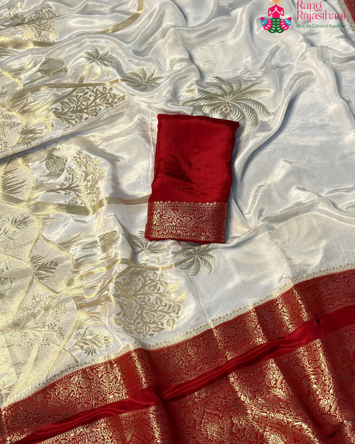 Cream Pure Ho Silk Banarasi Zari Weave Faag Saree for Wedding Reception | Designer Edit