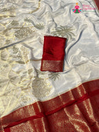 Cream Pure Ho Silk Banarasi Zari Weave Faag Saree for Wedding Reception | Designer Edit