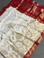 Cream Pure Ho Silk Banarasi Zari Weave Faag Saree for Wedding Reception | Designer Edit