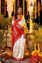 Cream Pure Ho Silk Banarasi Zari Weave Faag Saree for Wedding Reception | Designer Edit