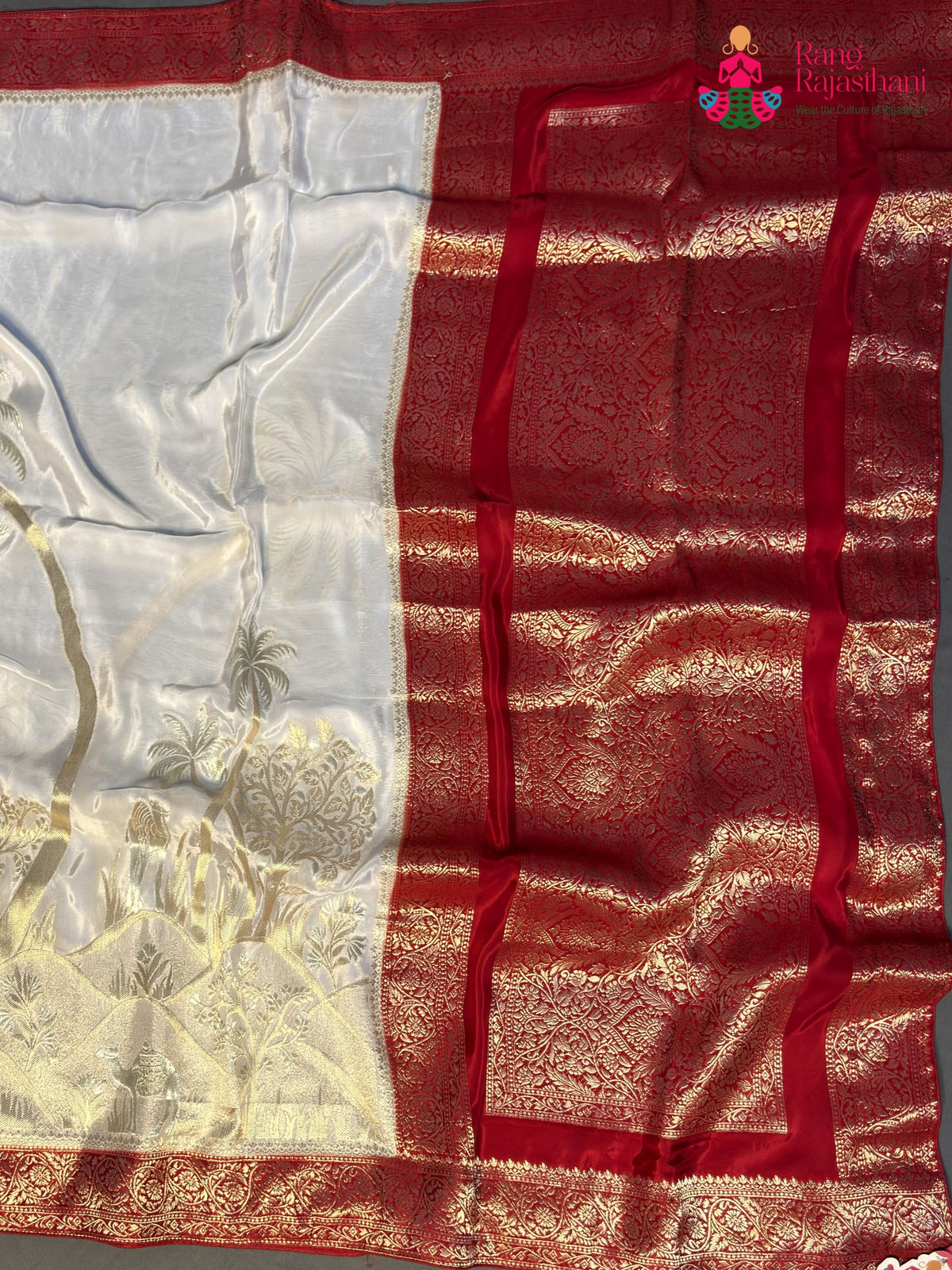 Cream Pure Ho Silk Banarasi Zari Weave Faag Saree for Wedding Reception | Designer Edit