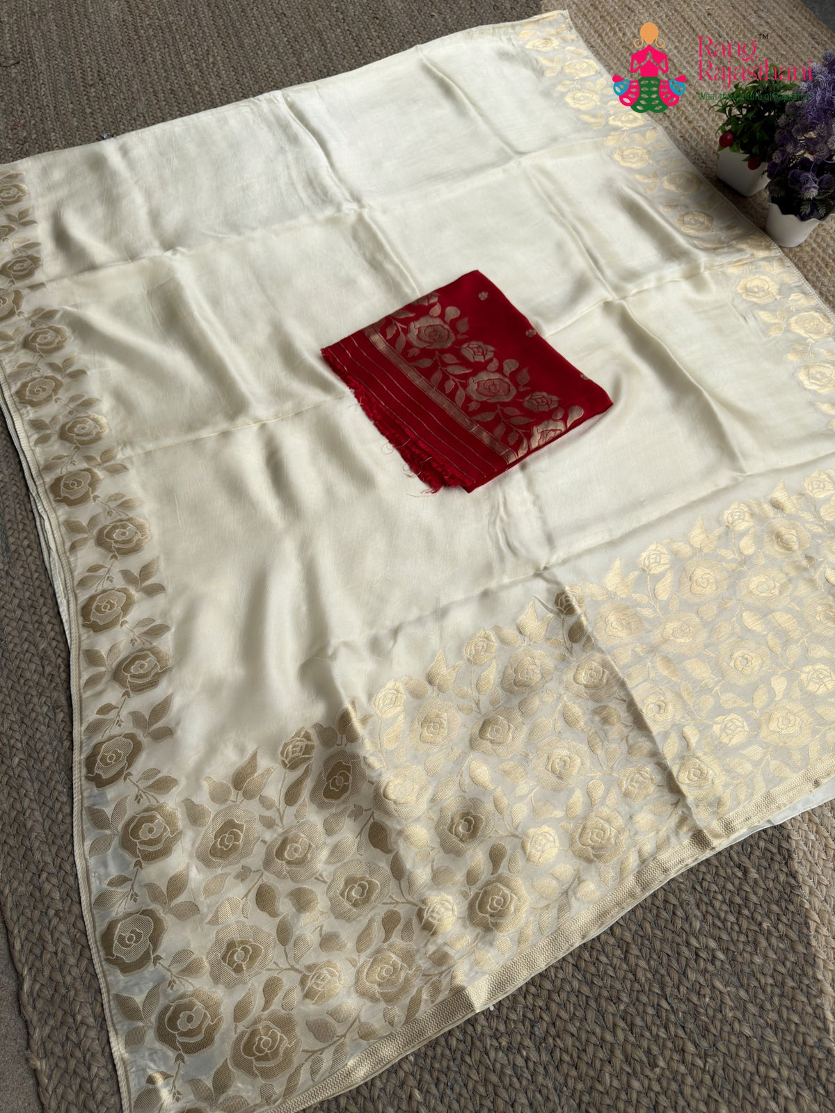Cream Pure Ho Silk Banarasi Zari Weave Saree for Wedding Reception | Premium Collection