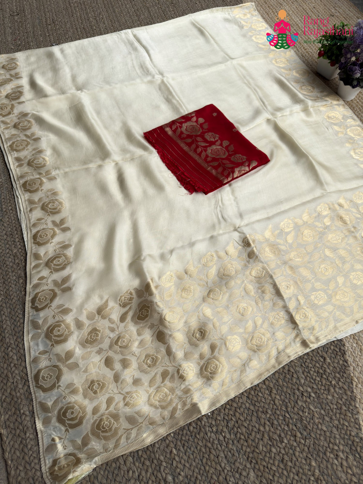 Cream Pure Ho Silk Banarasi Zari Weave Saree for Wedding Reception | Premium Collection