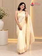 Cream Pure Ho Silk Banarasi Zari Weave Saree for Wedding Reception | Premium Collection