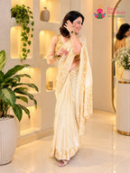Cream Pure Ho Silk Banarasi Zari Weave Saree for Wedding Reception | Premium Collection