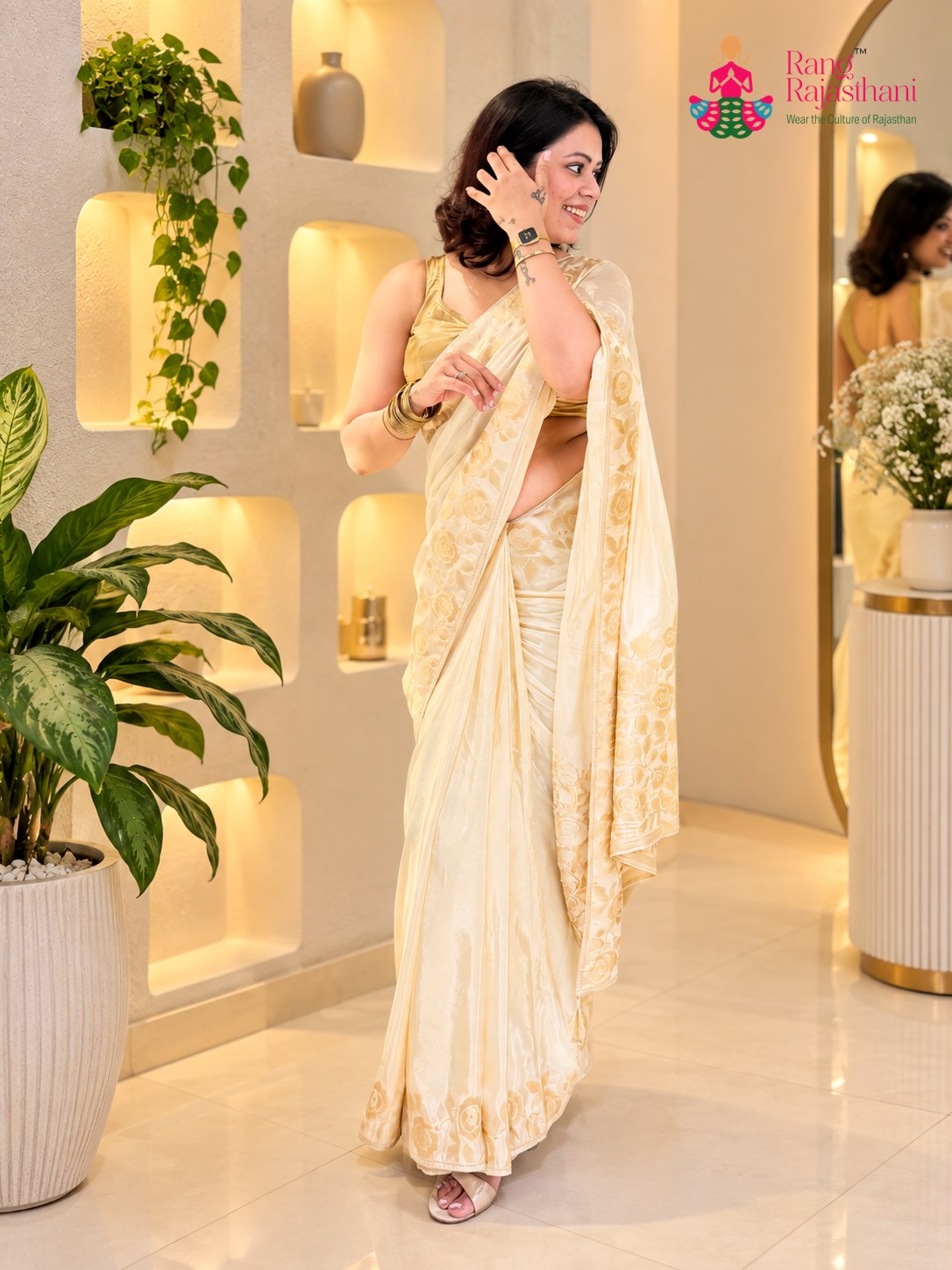 Cream Pure Ho Silk Banarasi Zari Weave Saree for Wedding Reception | Premium Collection