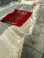 Cream Pure Ho Silk Banarasi Zari Weave Saree for Wedding Reception | Premium Collection