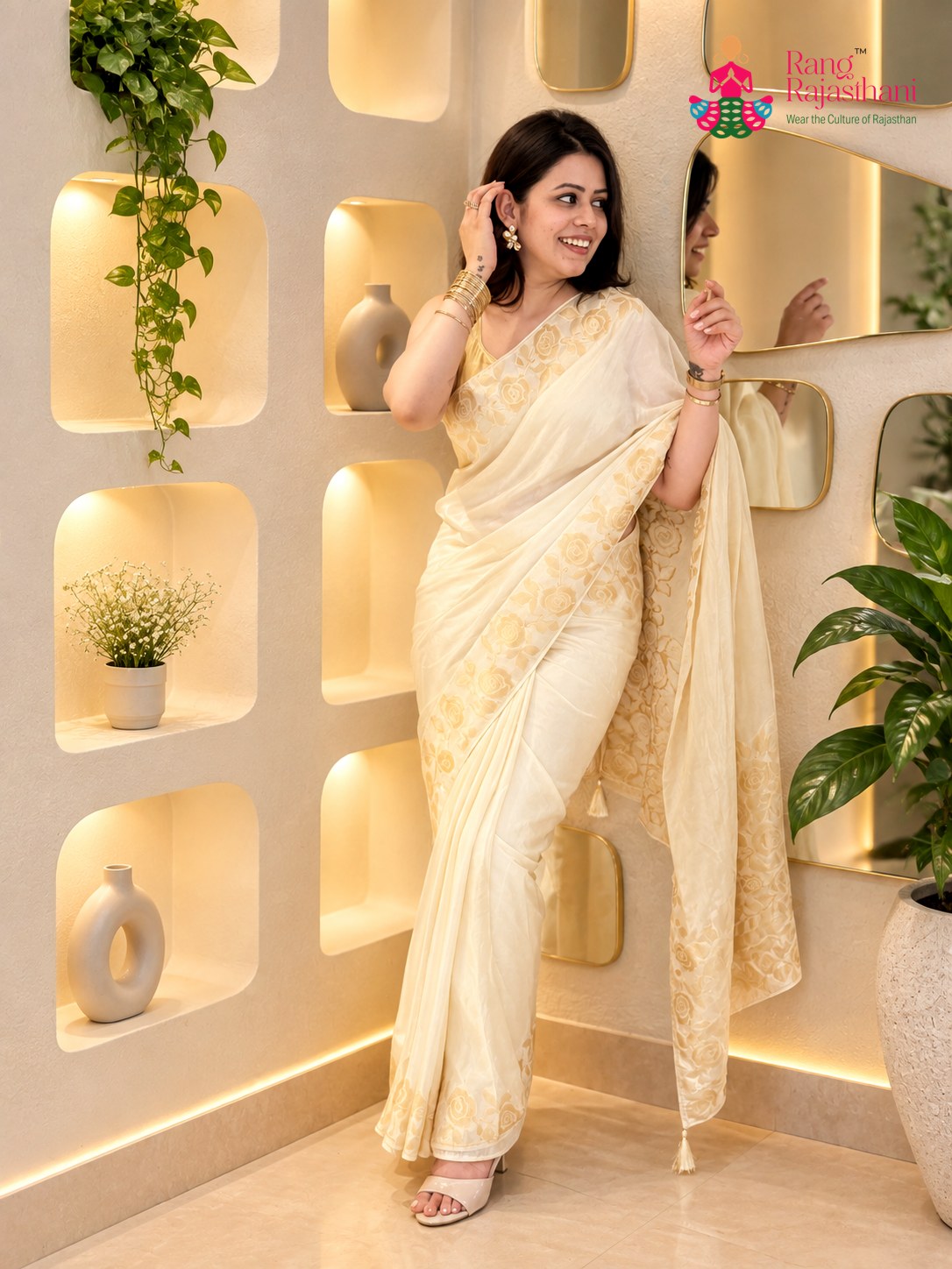 Cream Pure Ho Silk Banarasi Zari Weave Saree for Wedding Reception | Premium Collection