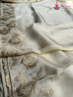 Cream Pure Ho Silk Banarasi Zari Weave Saree for Wedding Reception | Premium Collection
