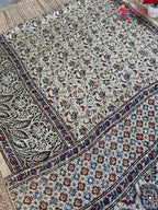 Cream Pure Modal Silk Mirror Ajrakh Print Saree for Wedding Guest | Buy Now