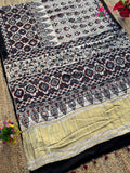 Cream Pure Modal Silk Mirror Ajrakh Print Saree for Wedding Guest | Designer Edit