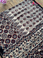 Cream Pure Modal Silk Mirror Ajrakh Print Saree for Wedding Guest | Designer Edit