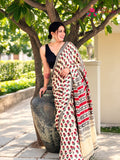 Cream Pure Modal Silk Sequin Ajrakh Print Saree for Wedding Reception | Buy Now