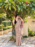 Cream Pure Modal Silk Sequin Ajrakh Print Saree for Wedding Reception | Buy Now