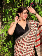 Cream Pure Modal Silk Sequin Ajrakh Print Saree for Wedding Reception | Buy Now
